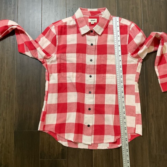 Pact Gingham Plaid Mila Flannel Button Front Red White Long Sleeve Shirt Size S - Picture 6 of 6